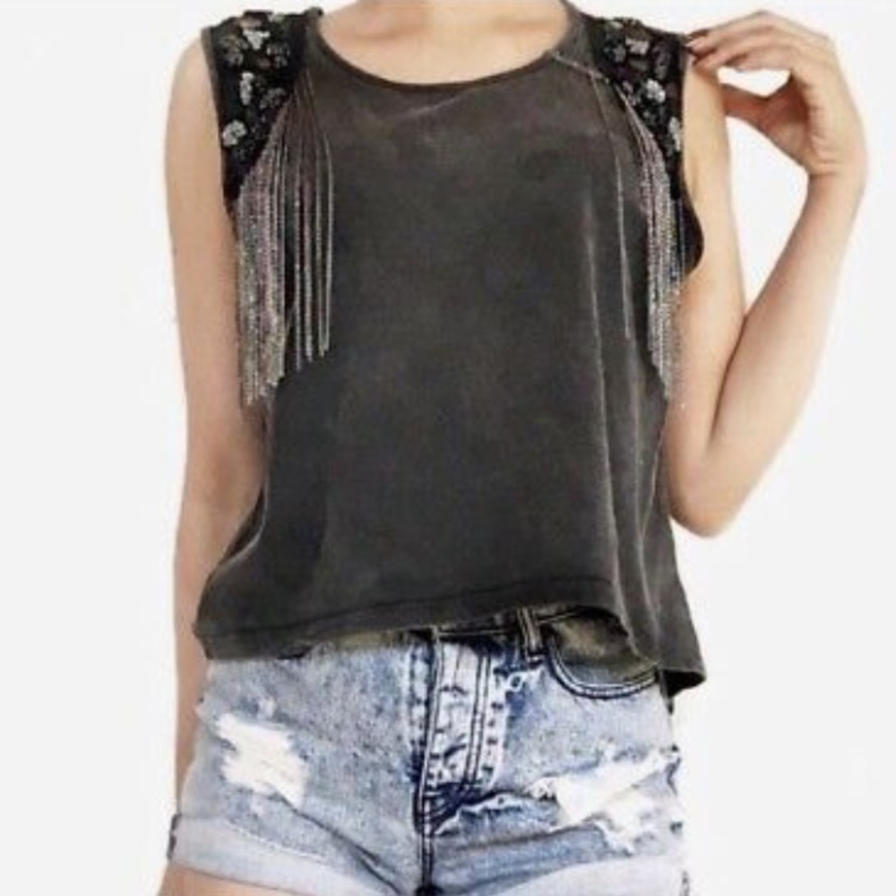 Anthro Hazel Chain + Bead Embellished Tank Size L